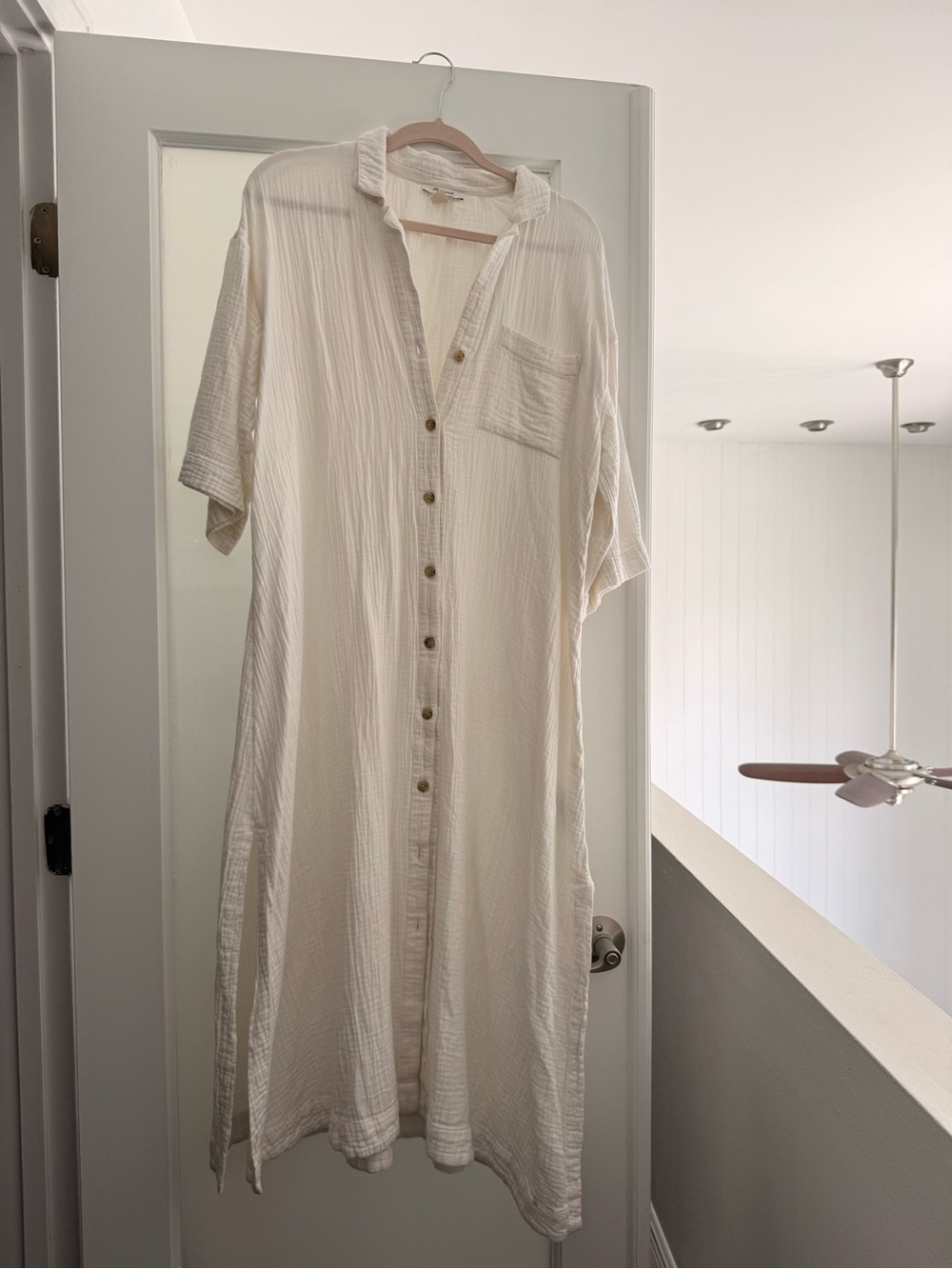 Madewell Cream Textured Button-Front Maxi Dress